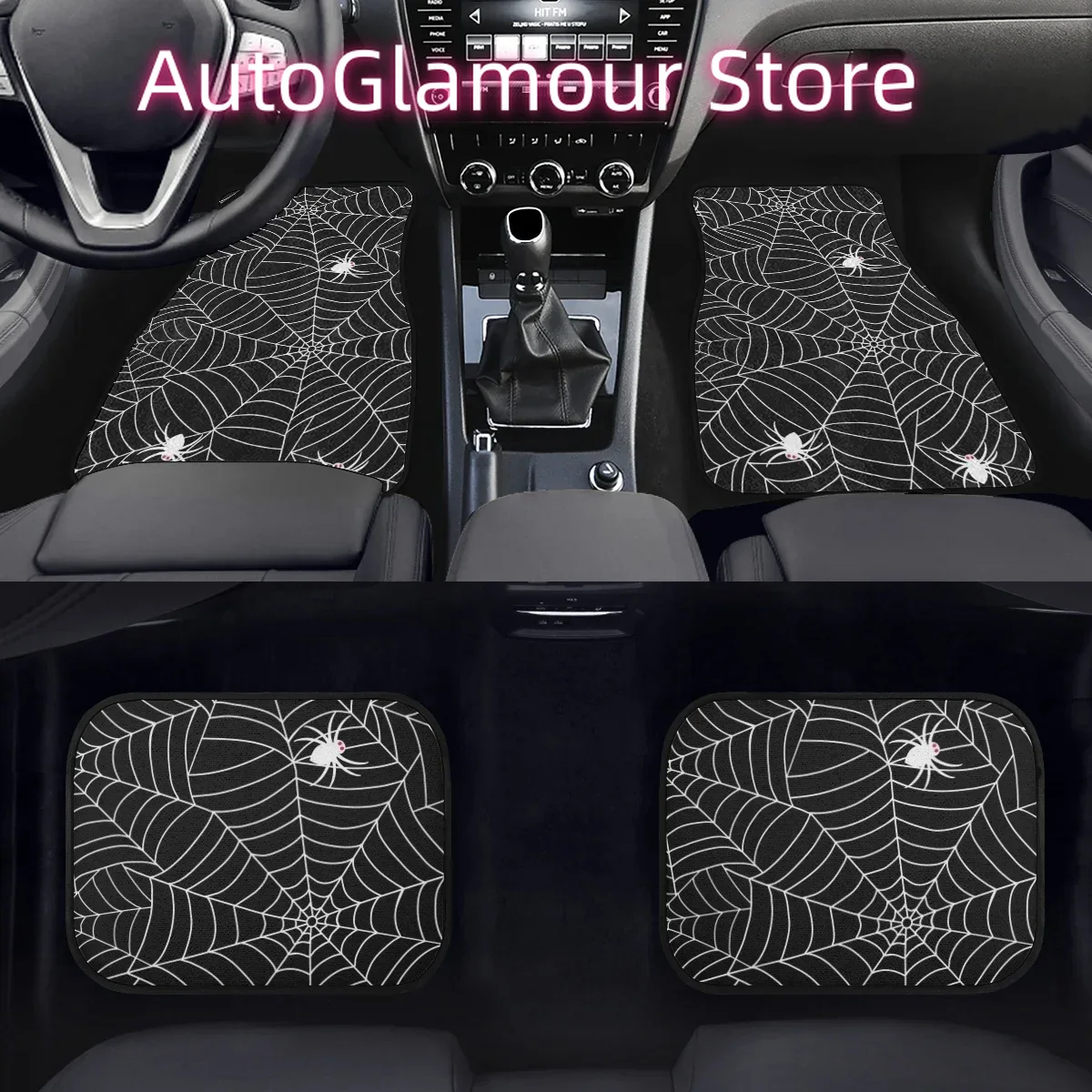 Interior Design Web Free - Karpet Mobil Desain Jaring Laba-laba Hitam,