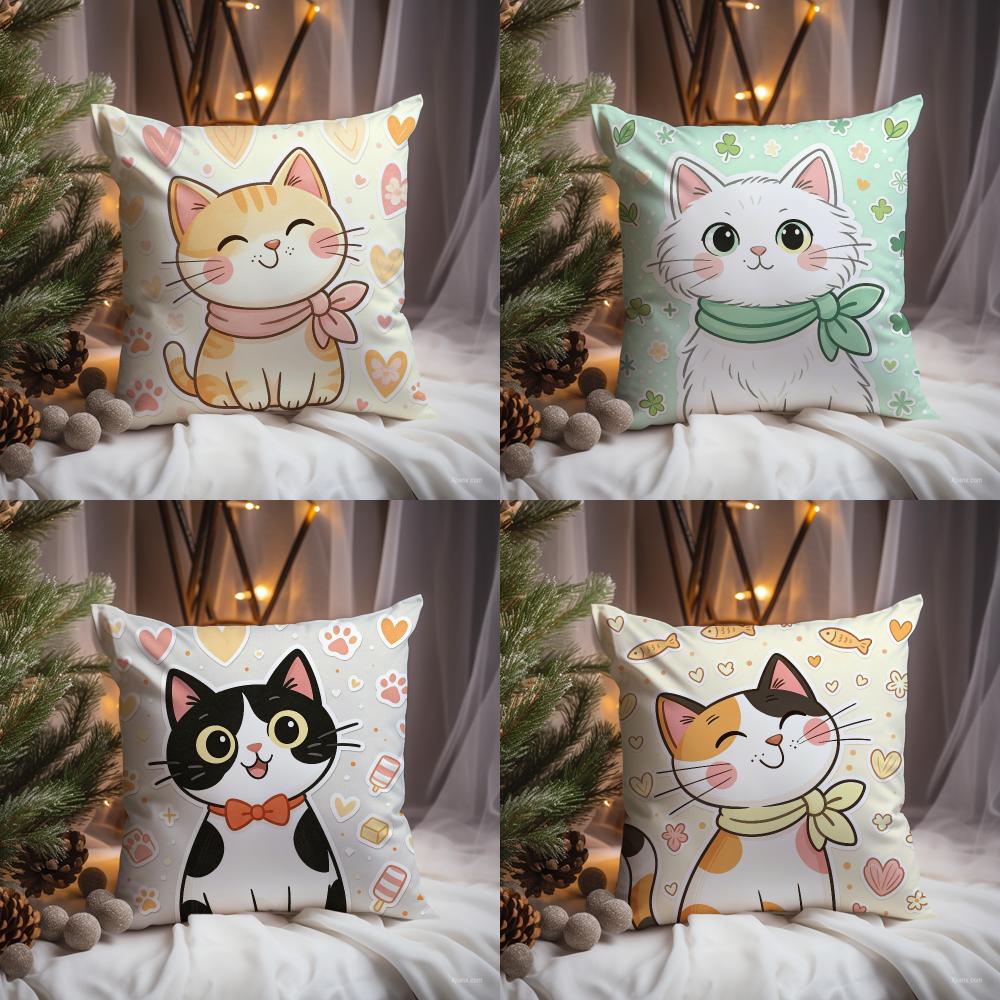 Interior Design Illustrated - Sarung Bantal Ilustrasi Kucing Lucu Premium