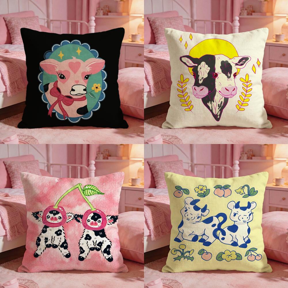 Interior Design Illustrated - Sarung Bantal Ilustrasi Sapi Lucu Premium