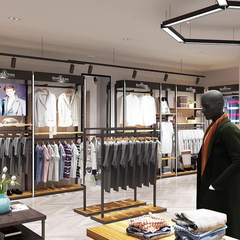 Rak Pakaian Kayu Kustom Desain - Interior Design Retail ulasan dan harga